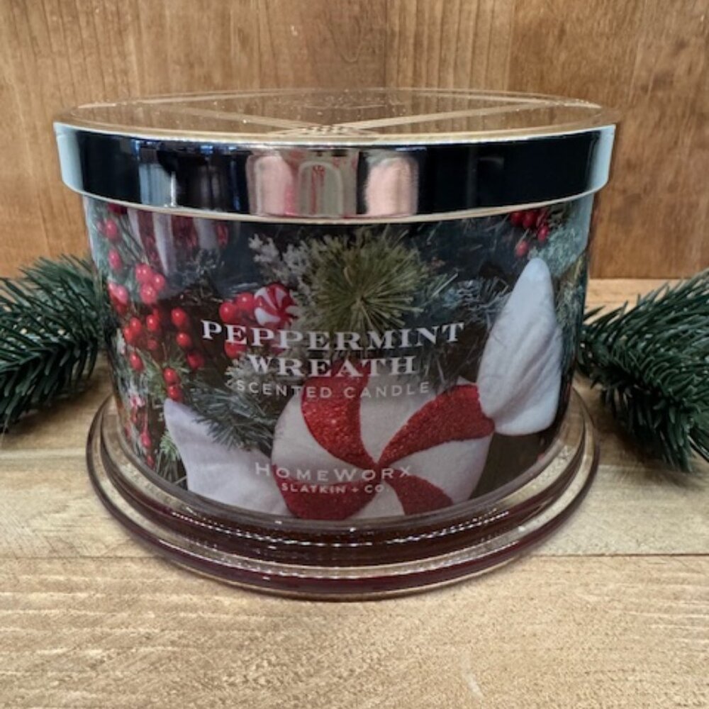 HomeWorx by Slatkin & Co Peppermint Wreath 18 oz 4 Wick Candle